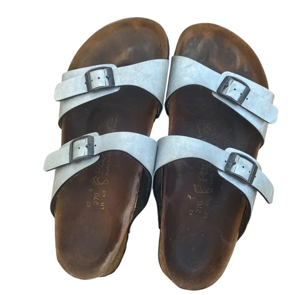 Birkenstock Papillio‎ Sydney Silver Metallic Sandal Double Strap Women EU42/US11